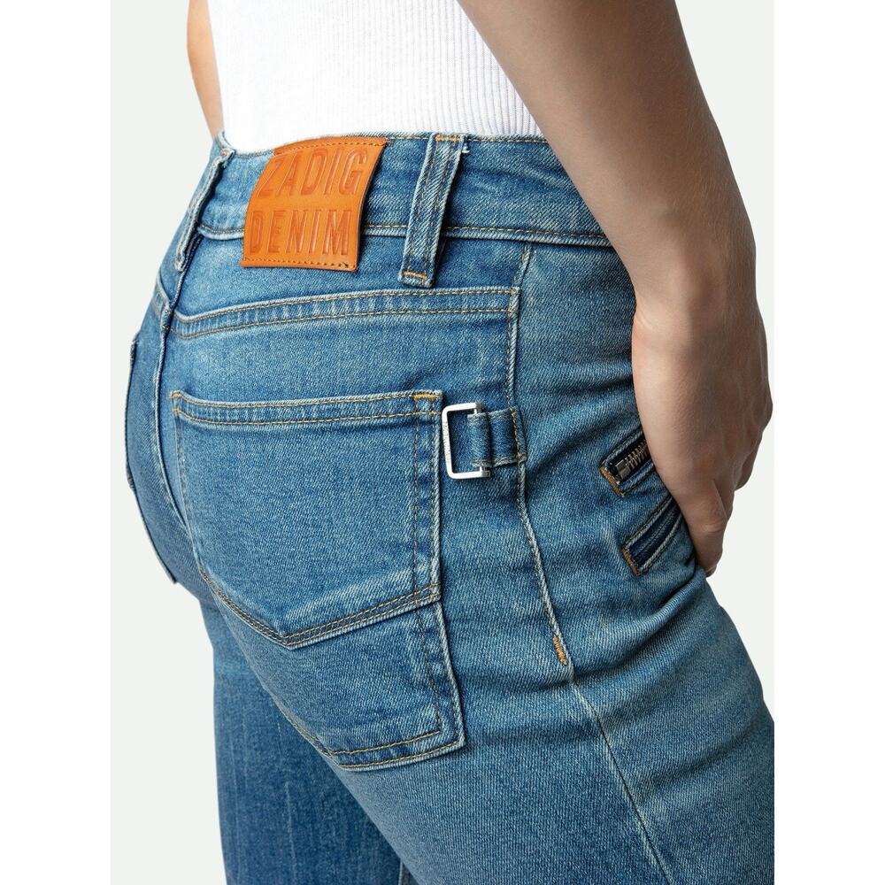Zadig & Voltaire Ava Eco Denim Kick Flare Raw Hem Zip Detail Jeans Sz 25 - Picture 4 of 9